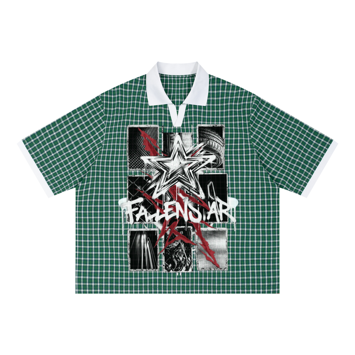 fallenstar Unisex Boxy Plaid Color Block Polo Shirt