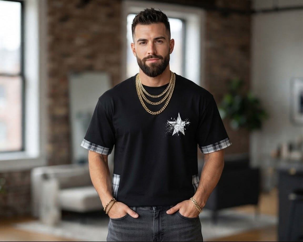 fallenstar Unisex Plaid Paneled T-Shirt