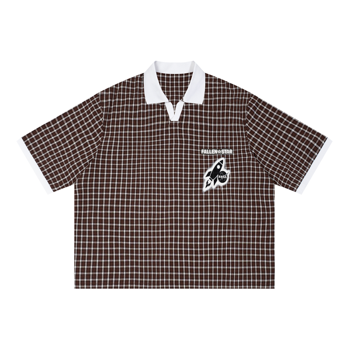 fallenstar Unisex Boxy Plaid Color Block Polo Shirt