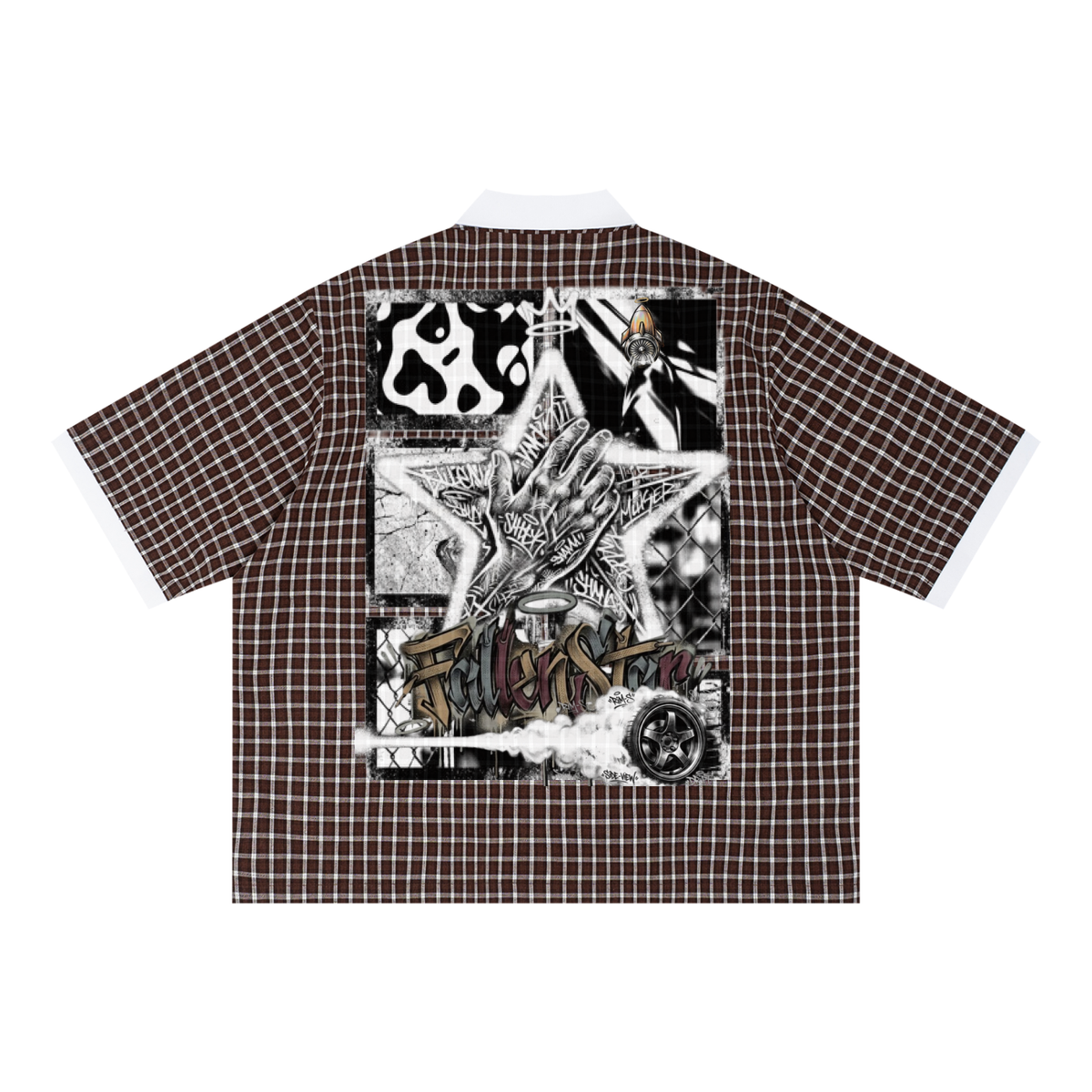 fallenstar Unisex Boxy Plaid Color Block Polo Shirt