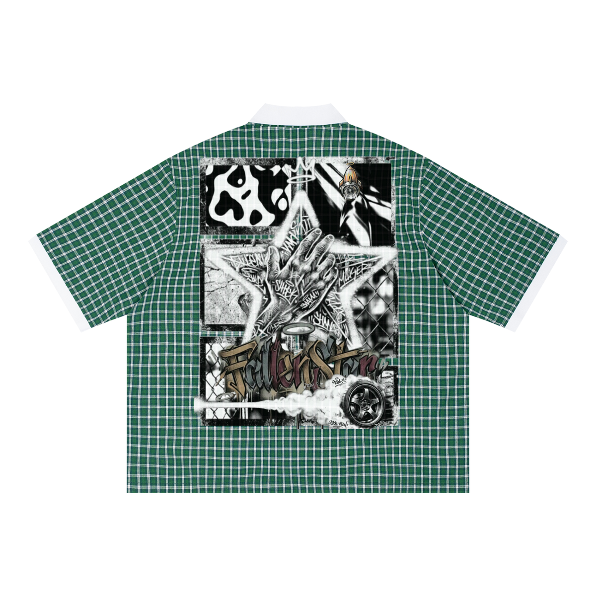 fallenstar Unisex Boxy Plaid Color Block Polo Shirt