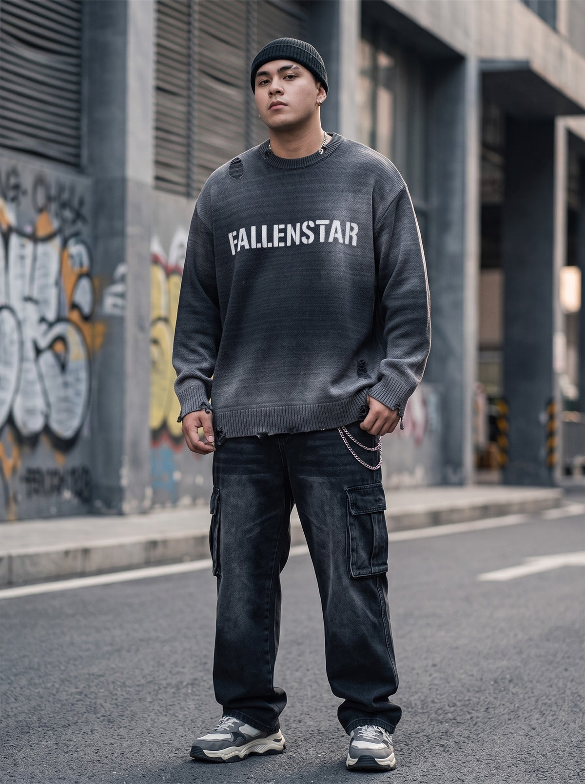 FALLENSTAR Sun Fade Distressed Ripped Crewneck sweater