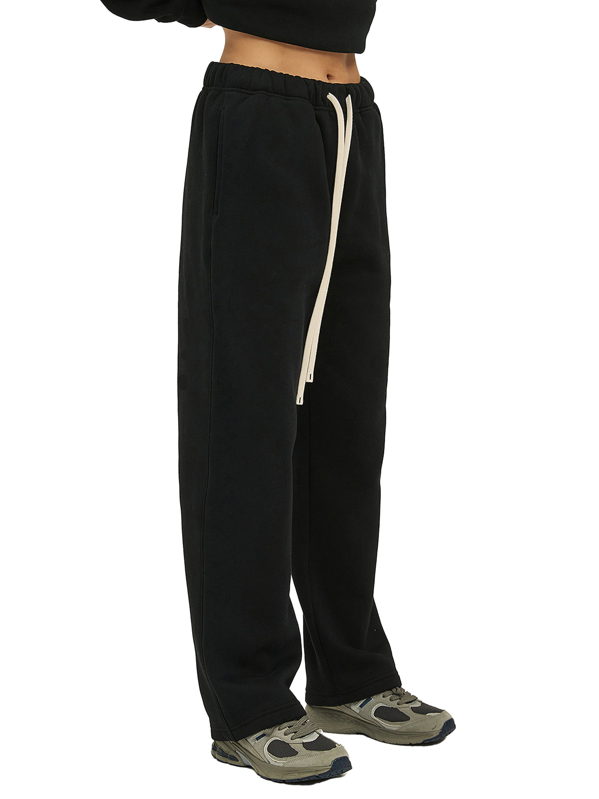 Unisex Solid Color Fleece Straight Leg Pants