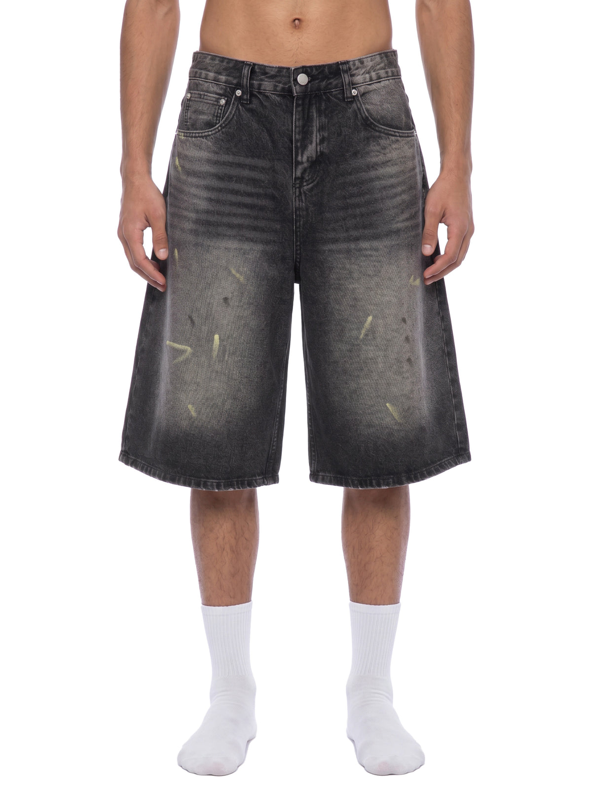 fallenstar Men’s Vintage Wash Wide Leg Denim Shorts