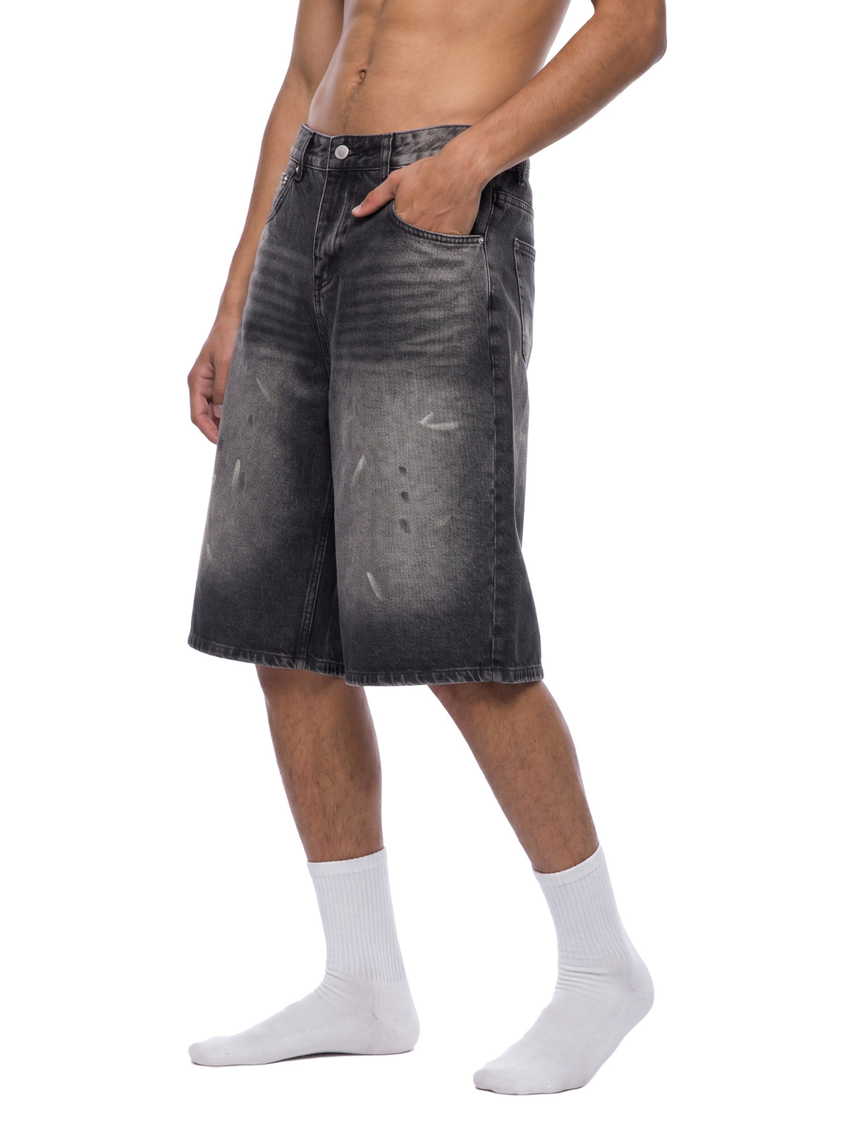 fallenstar Men’s Vintage Wash Wide Leg Denim Shorts