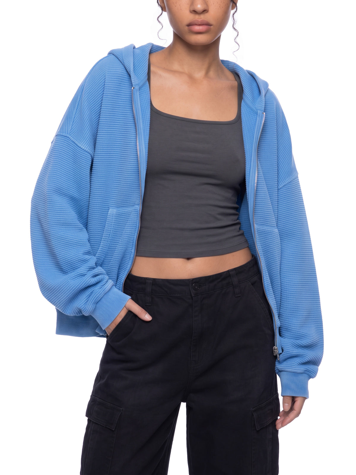 Unisex Mineral Wash Boxy Waffle Hoodie