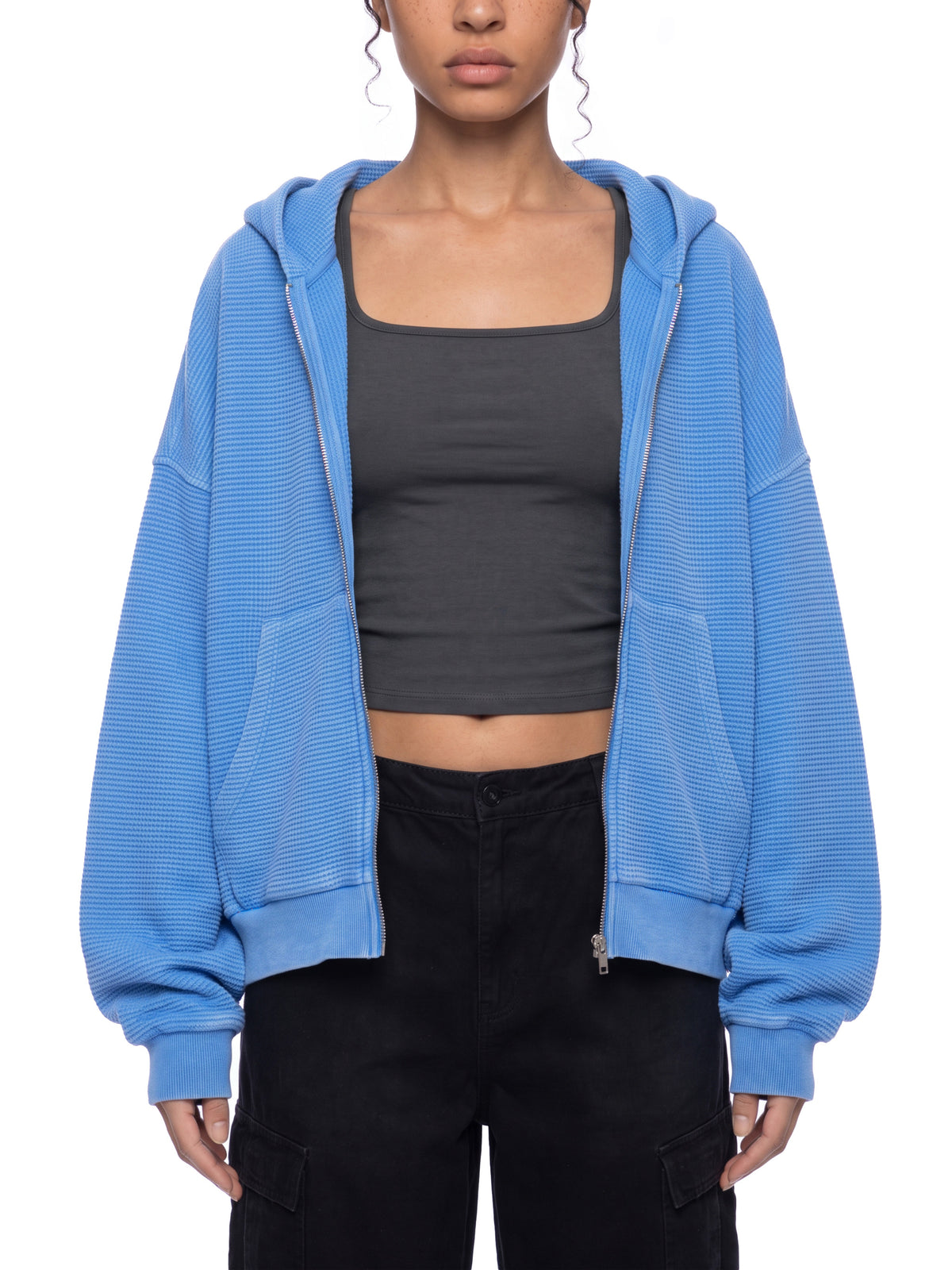 Unisex Mineral Wash Boxy Waffle Hoodie