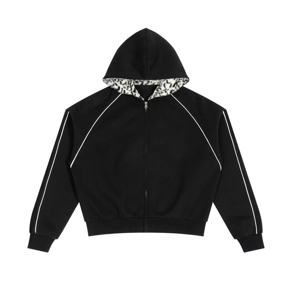 Unisex Boxy Fleece Piping Full Zip Hoodie