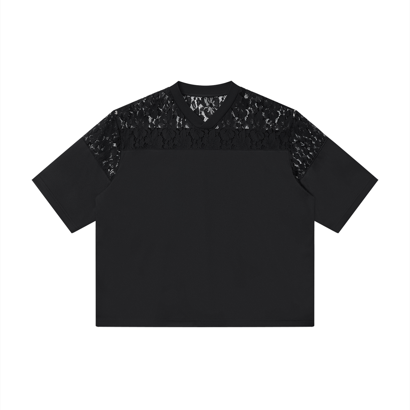 Unisex Lace Paneling V-Neck T-Shirt