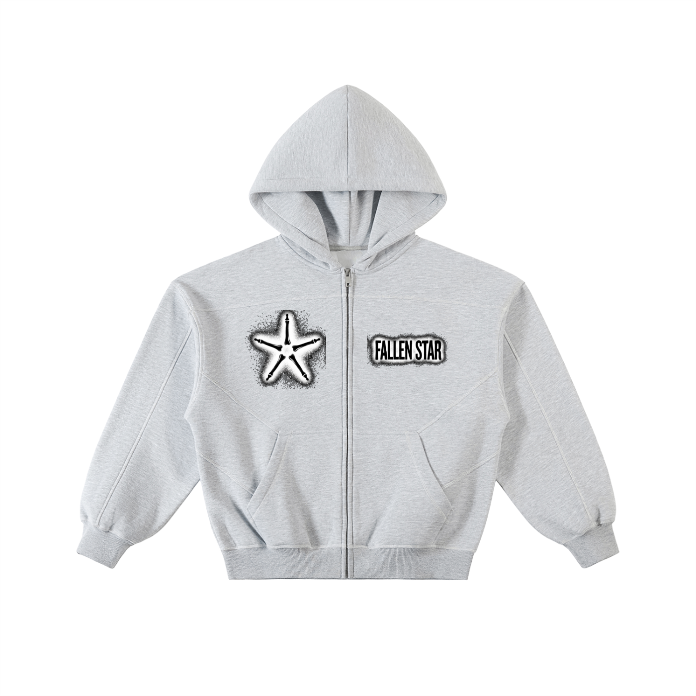fallenstar Contrast-Stitched Boxy Fleece Zip Hoodie