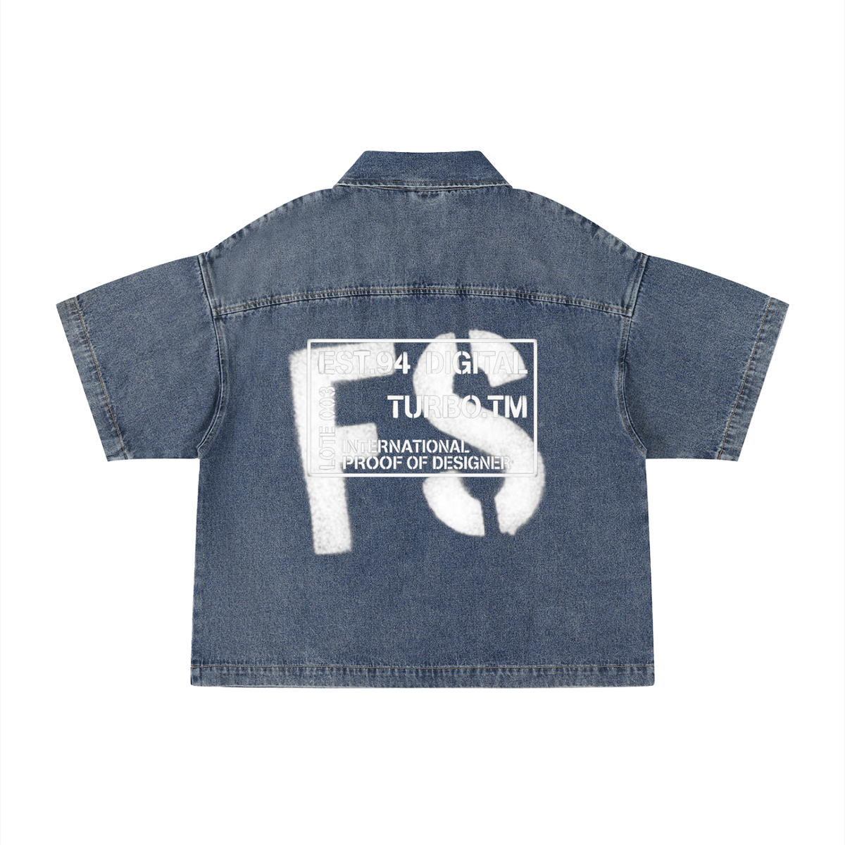 Unisex Vintage Wash Boxy Quarter-Zip Denim Shirt