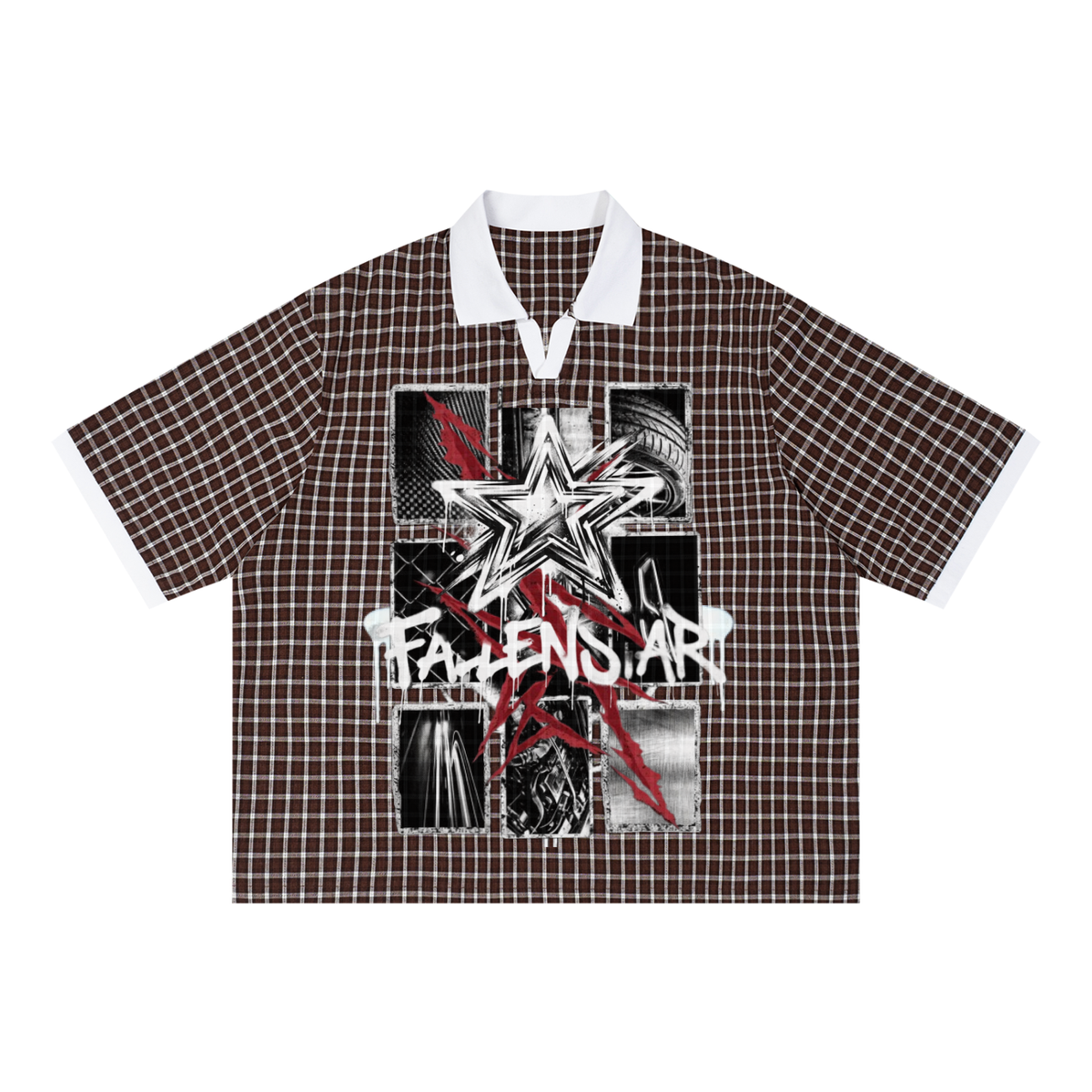 fallenstar Unisex Boxy Plaid Color Block Polo Shirt