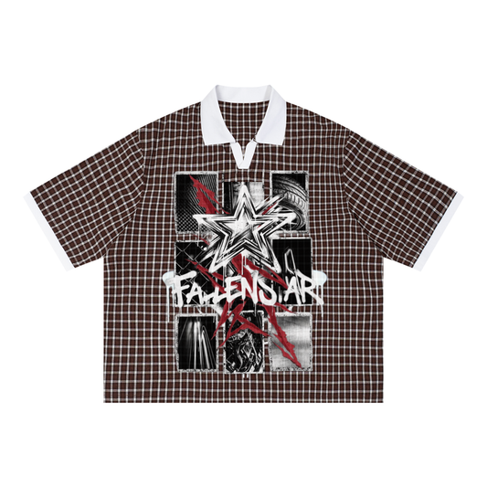 fallenstar Unisex Boxy Plaid Color Block Polo Shirt