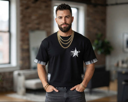 fallenstar Unisex Plaid Paneled T-Shirt