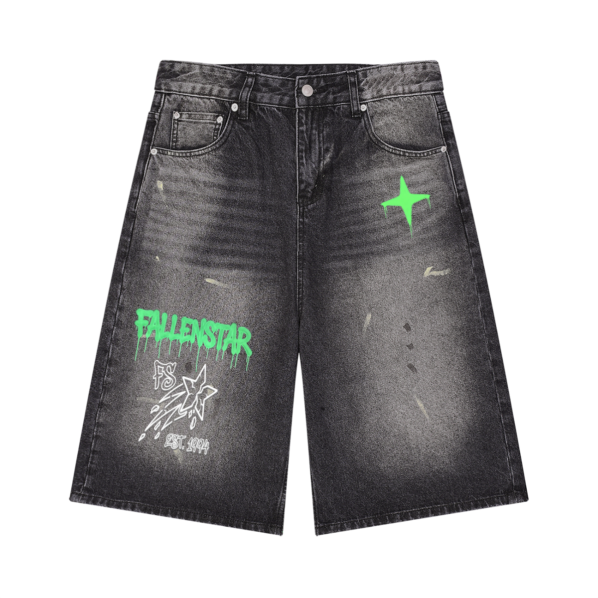 fallenstar Men’s Vintage Wash Wide Leg Denim Shorts