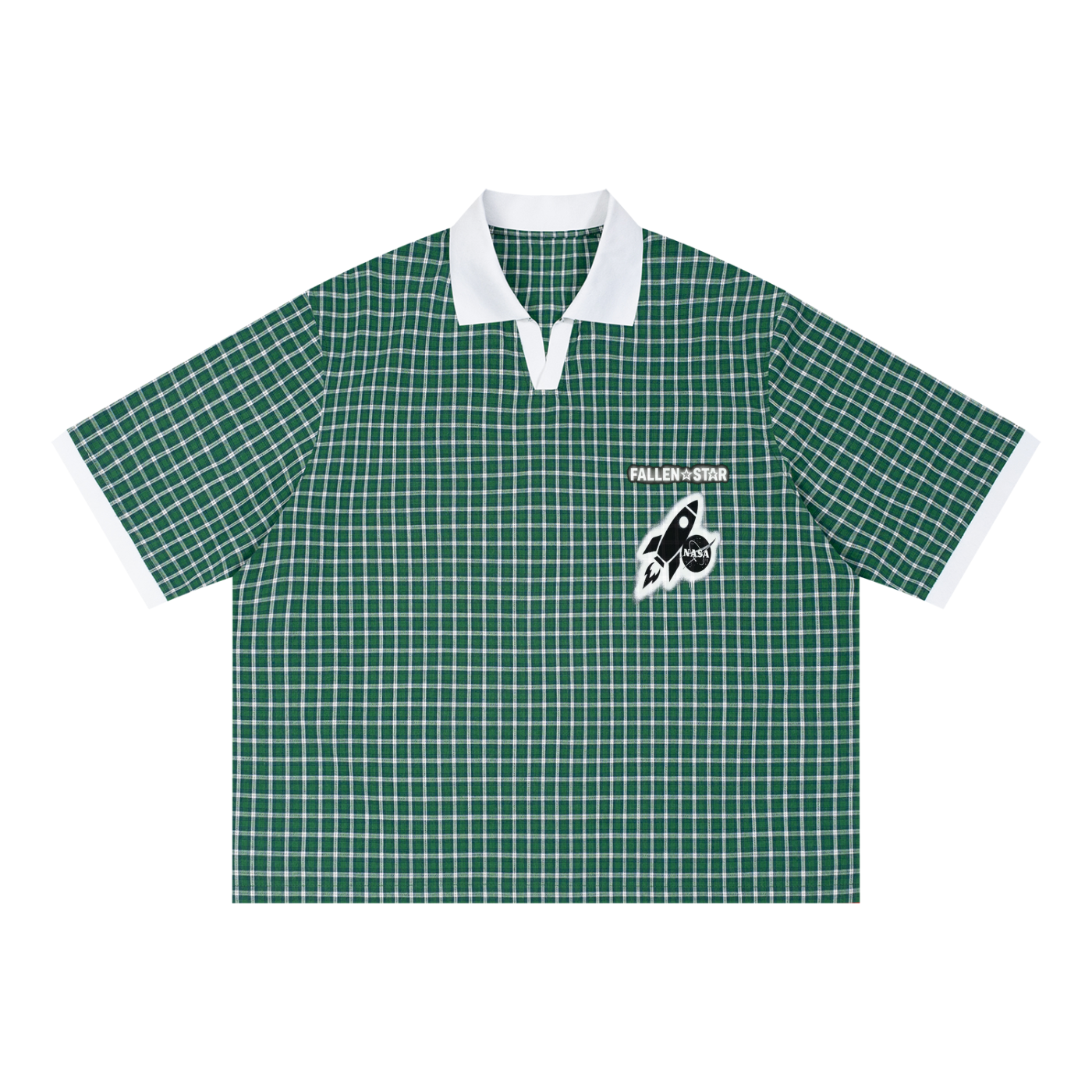 fallenstar Unisex Boxy Plaid Color Block Polo Shirt
