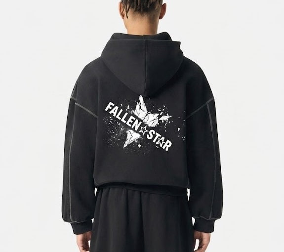 fallenstar Contrast-Stitched Boxy Fleece Zip Hoodie