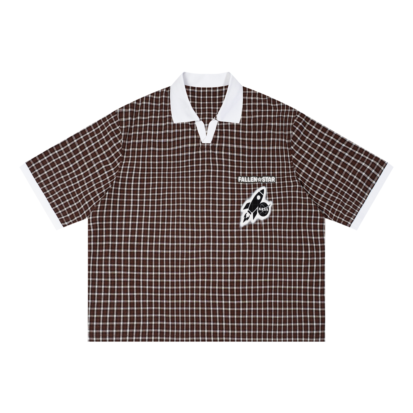 fallenstar Unisex Boxy Plaid Color Block Polo Shirt