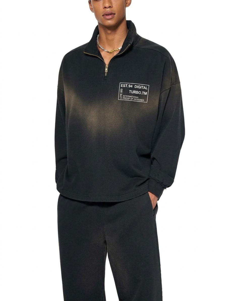 Sun Fade Raw Edge Quarter-Zip Sweatshirt
