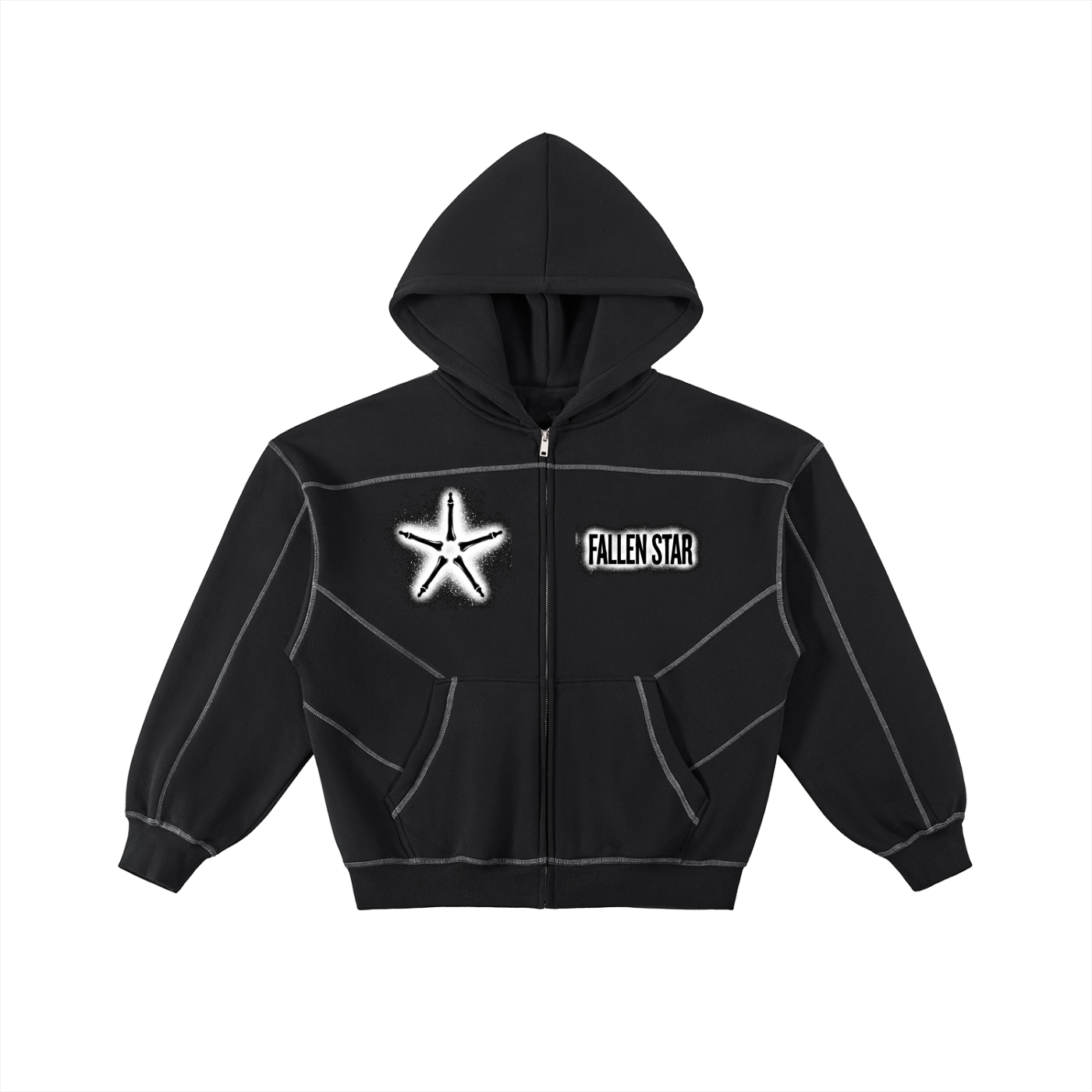fallenstar Contrast-Stitched Boxy Fleece Zip Hoodie