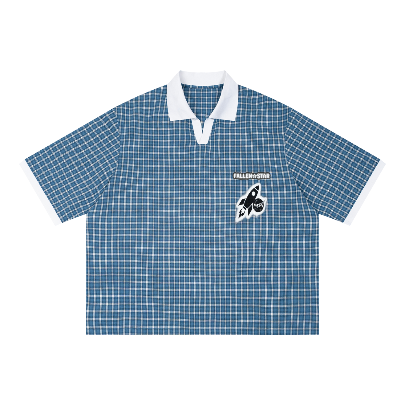 fallenstar Unisex Boxy Plaid Color Block Polo Shirt