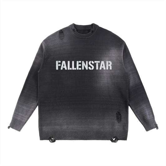FALLENSTAR Sun Fade Distressed Ripped Crewneck sweater