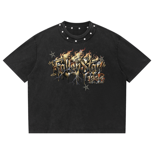fallenstar Unisex Washed Boxy Studded T-Shirt