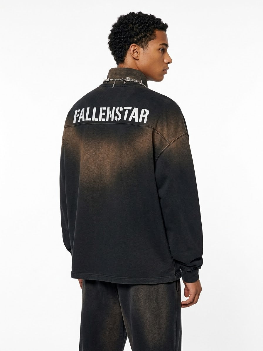 Sun Fade Raw Edge Quarter-Zip Sweatshirt