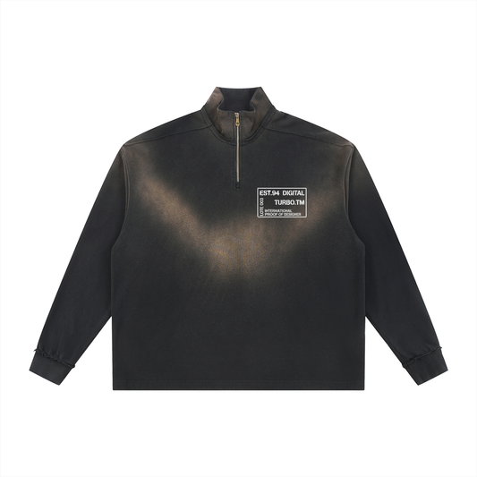 Sun Fade Raw Edge Quarter-Zip Sweatshirt