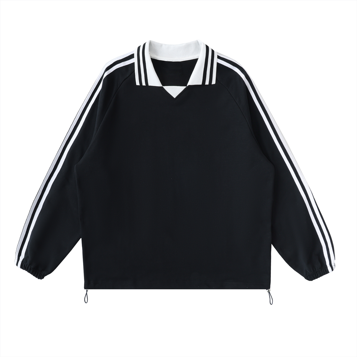 Contrast Striped Lapel Collar Sweatshirt