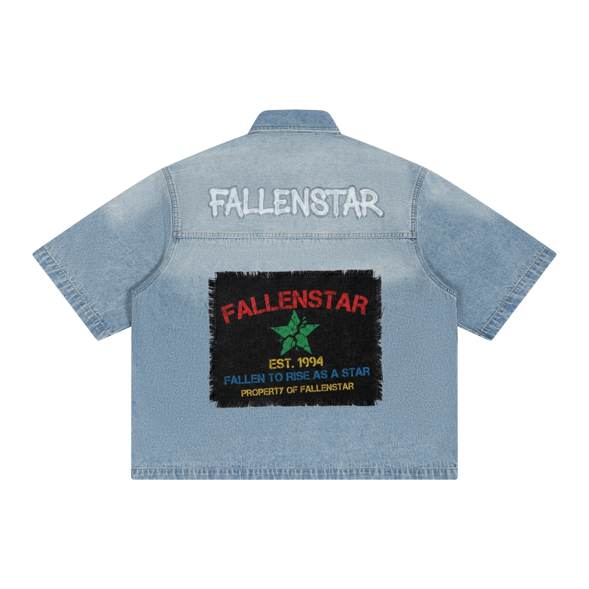 FALLENSTAR Unisex Vintage Wash Boxy Short Denim Shirt