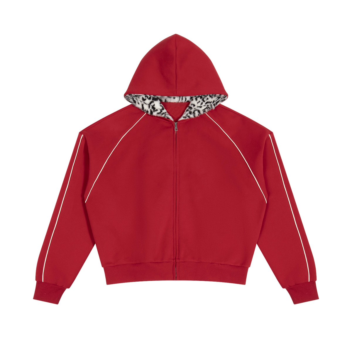 Unisex Boxy Fleece Piping Full Zip Hoodie