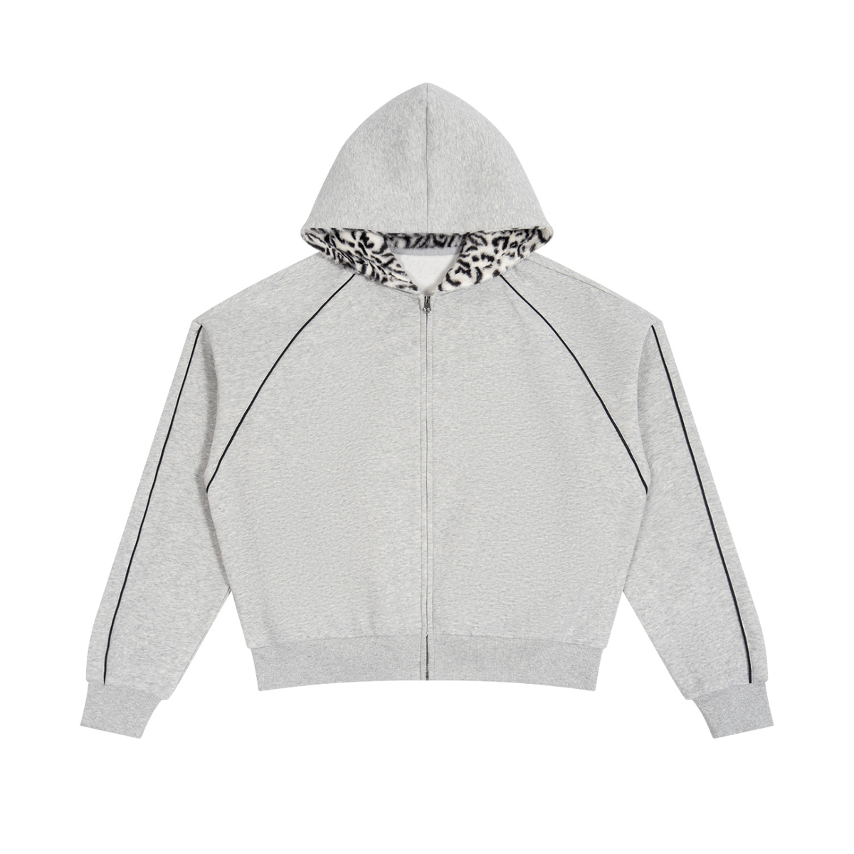 Unisex Boxy Fleece Piping Full Zip Hoodie