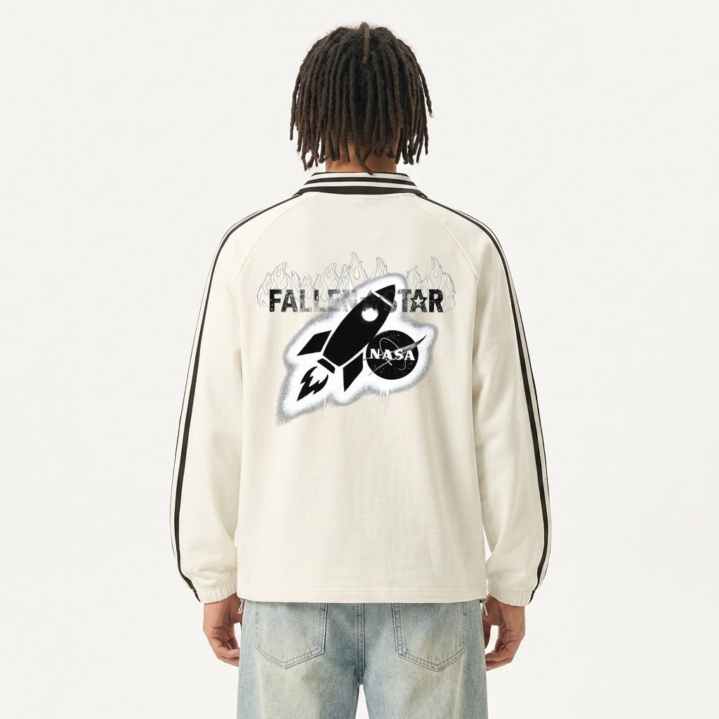 fallenstar Contrast Striped Lapel Collar Sweatshirt