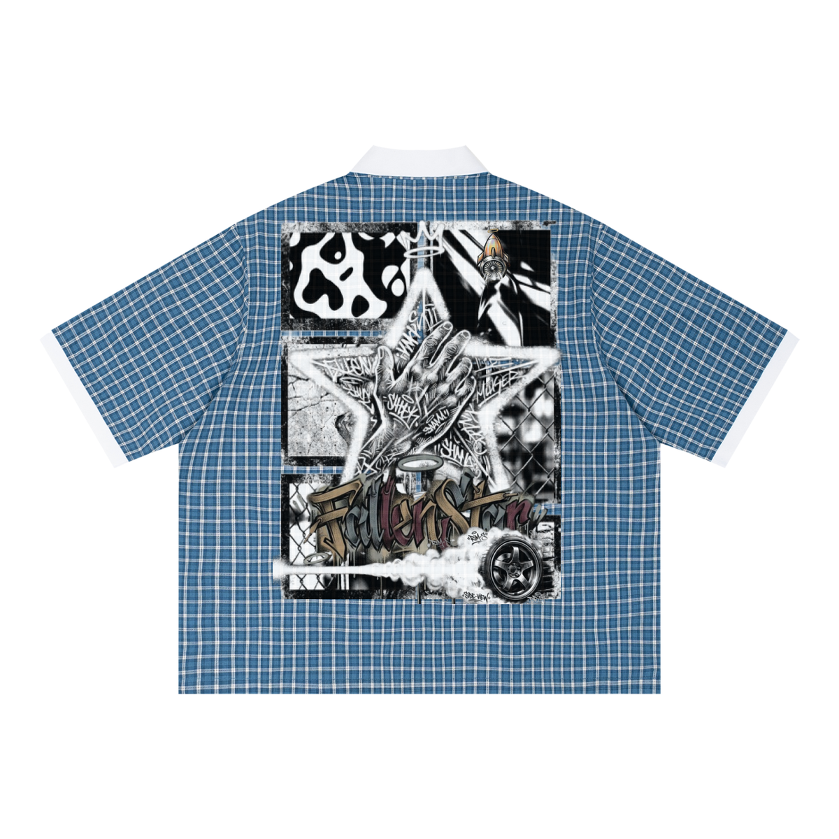 fallenstar Unisex Boxy Plaid Color Block Polo Shirt
