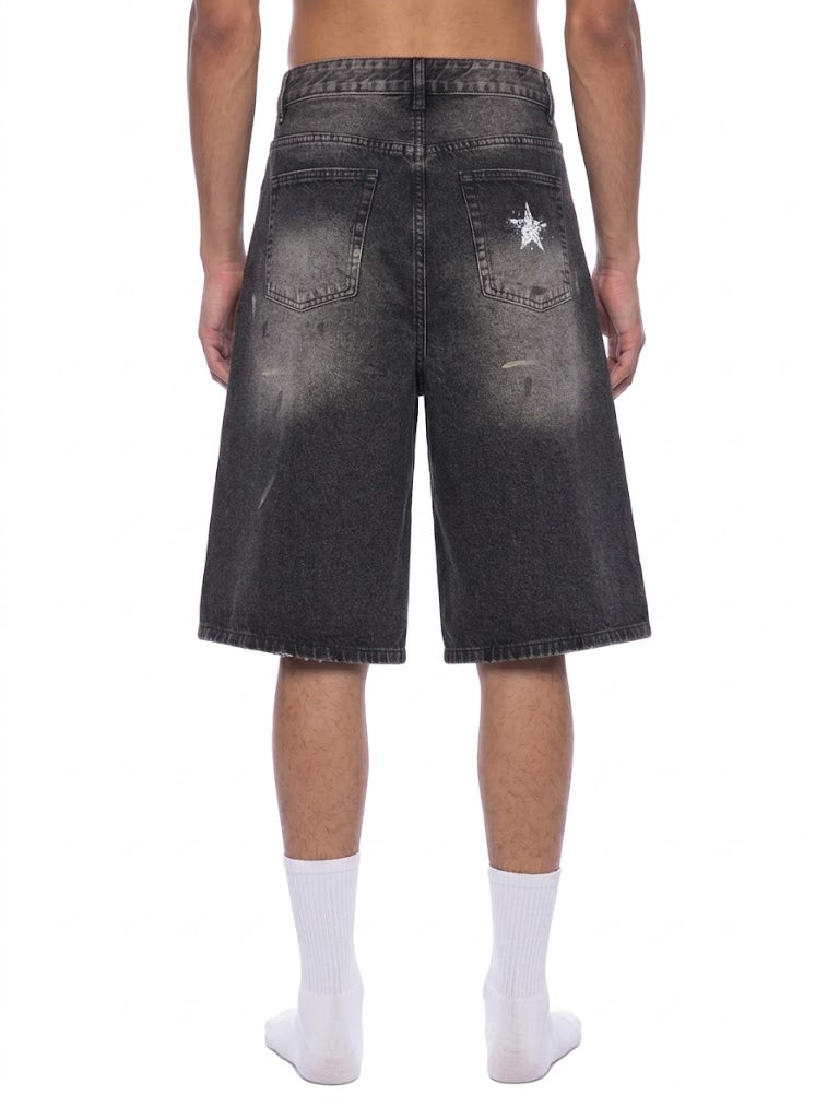 Men’s Vintage Wash Wide Leg Denim Shorts