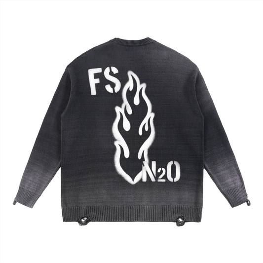 FALLENSTAR Sun Fade Distressed Ripped Crewneck sweater