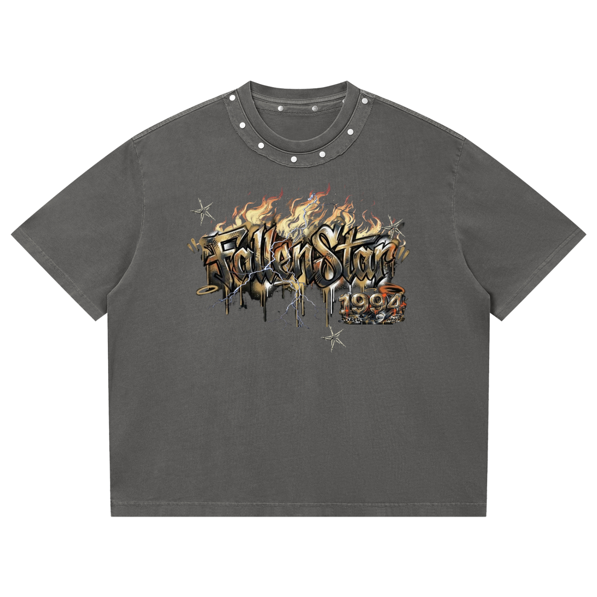 fallenstar Unisex Washed Boxy Studded T-Shirt
