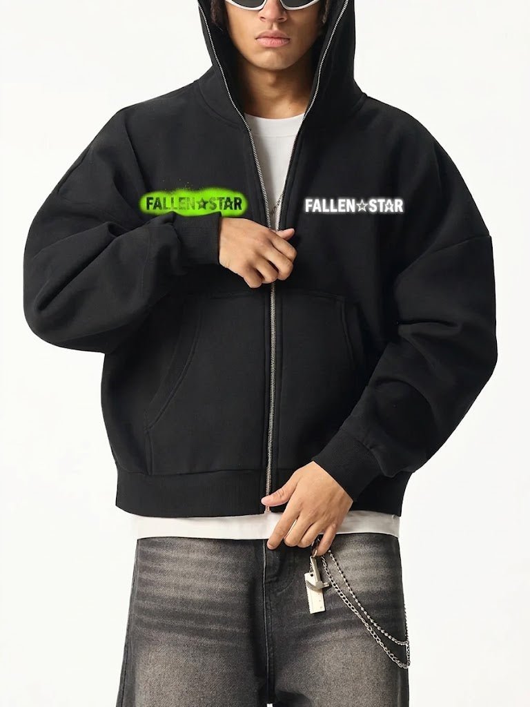 fallenstar Fleeced Full-Zip Boxy Hoodie