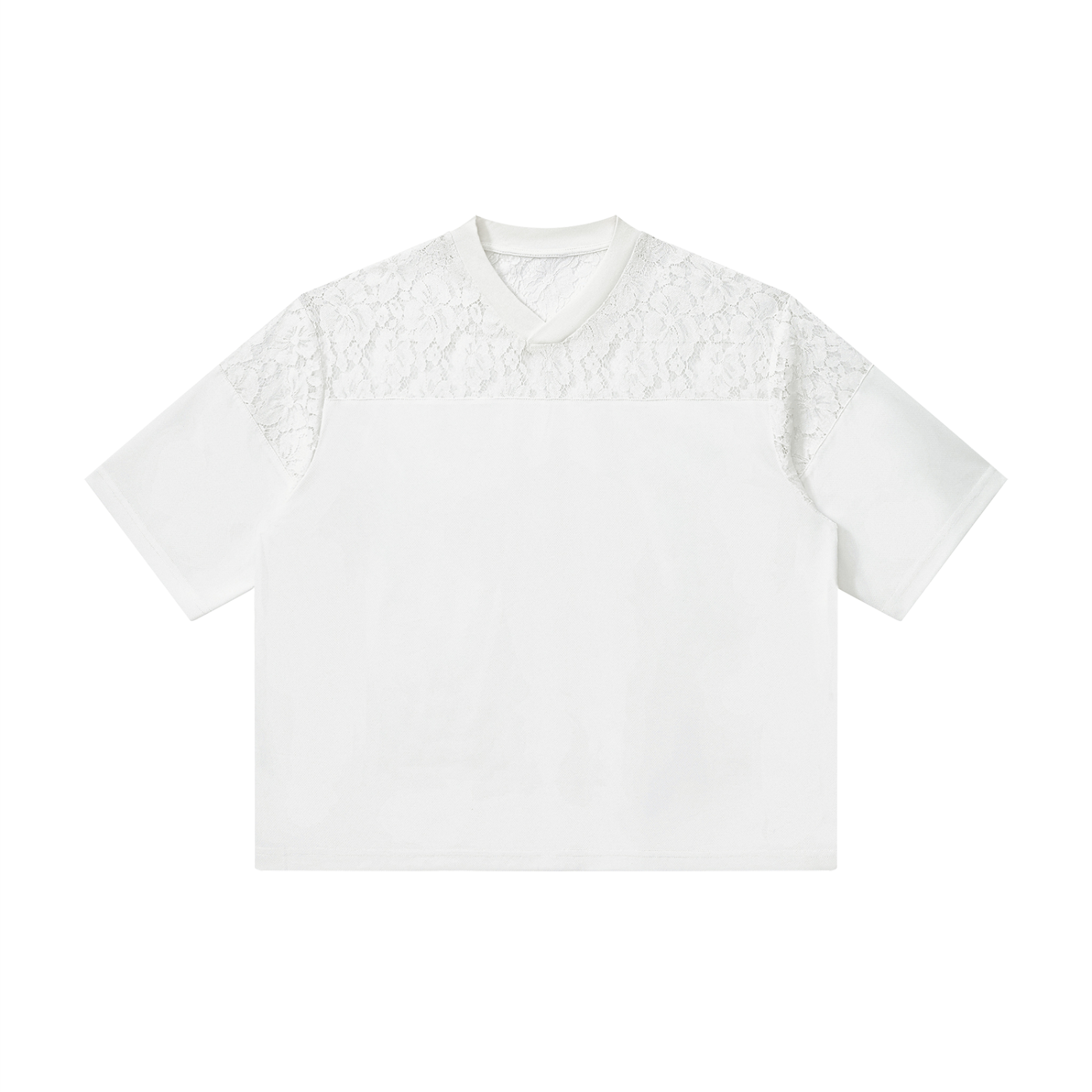 Unisex Lace Paneling V-Neck T-Shirt