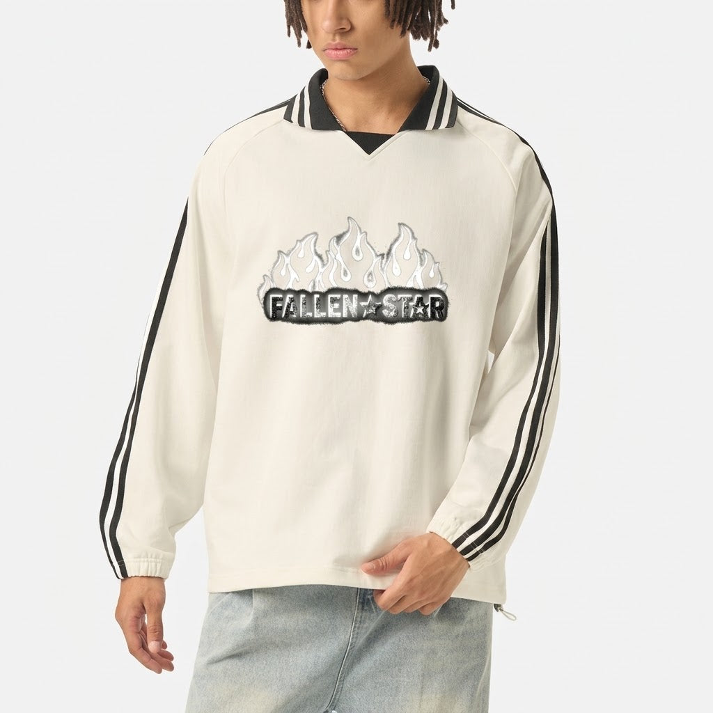 fallenstar Contrast Striped Lapel Collar Sweatshirt