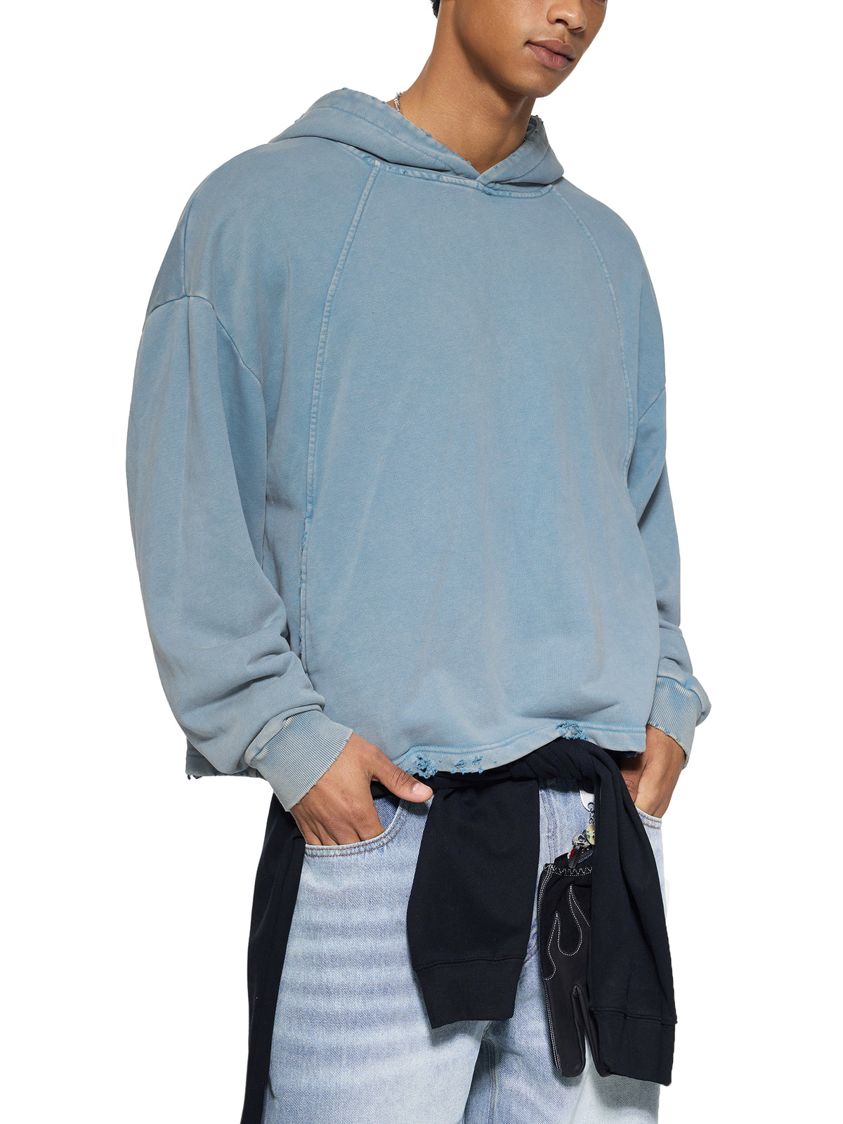 Vintage Washed Frayed-Hem Hoodie