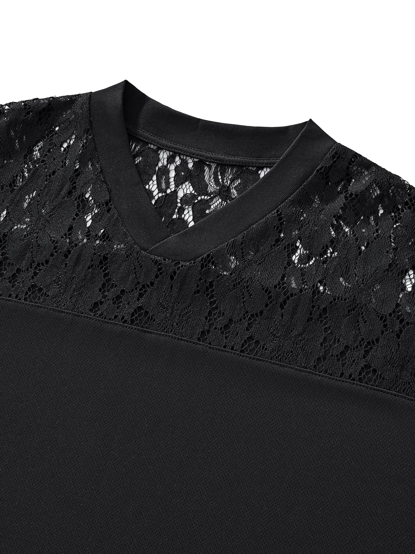 Unisex Lace Paneling V-Neck T-Shirt