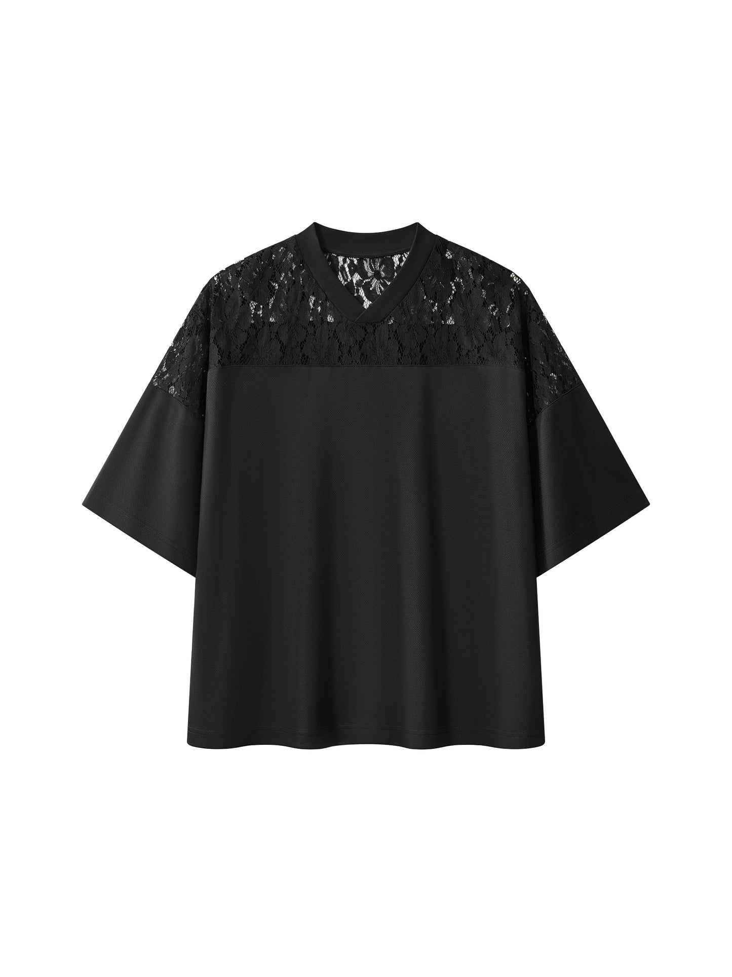 Unisex Lace Paneling V-Neck T-Shirt