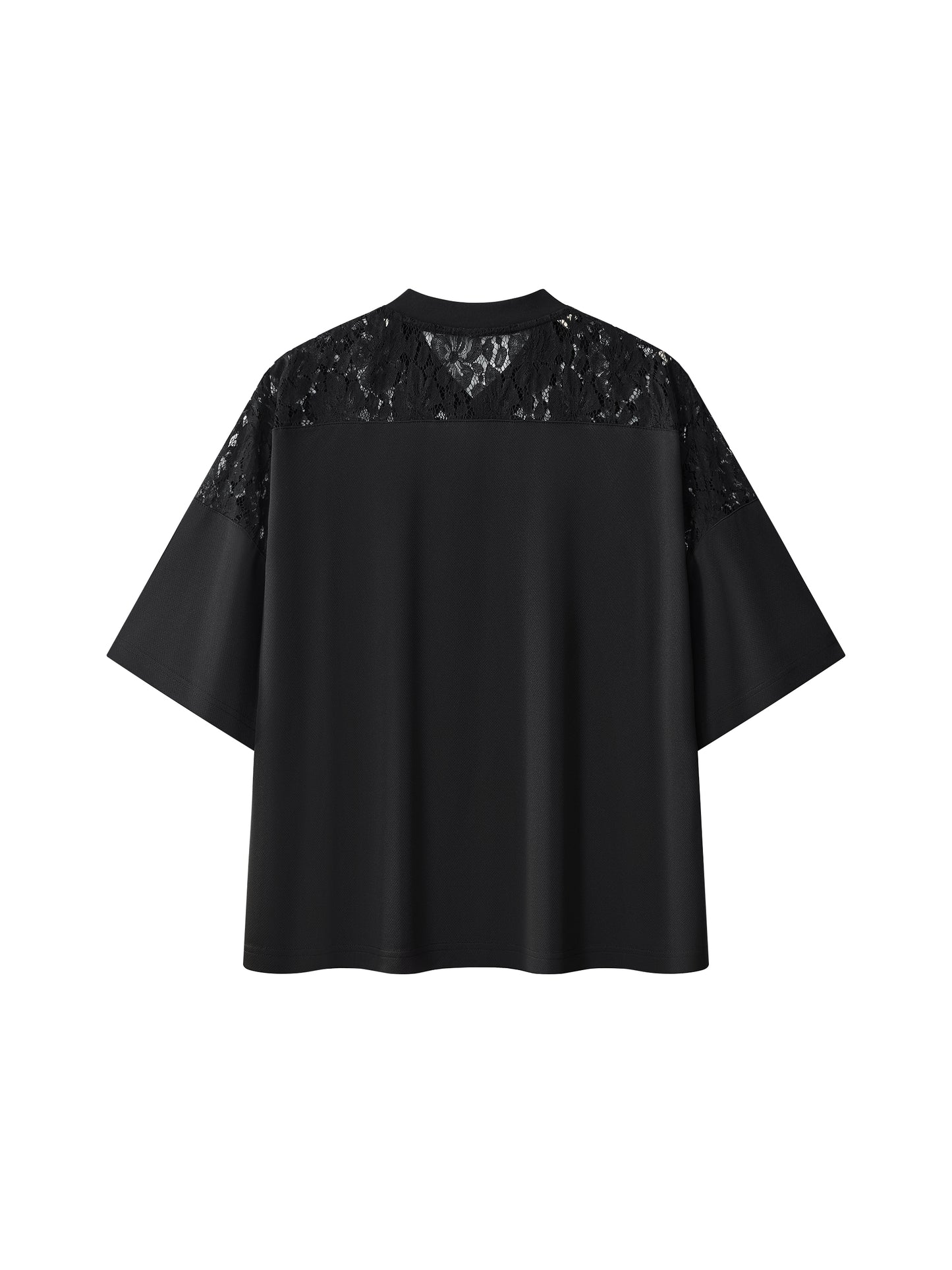 Unisex Lace Paneling V-Neck T-Shirt