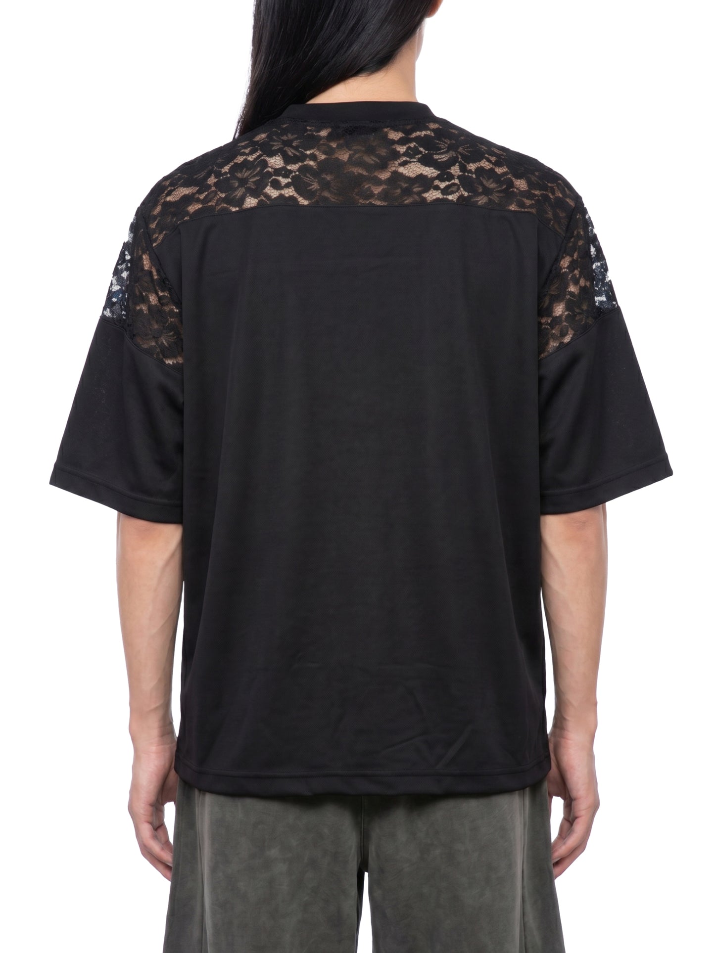 Unisex Lace Paneling V-Neck T-Shirt