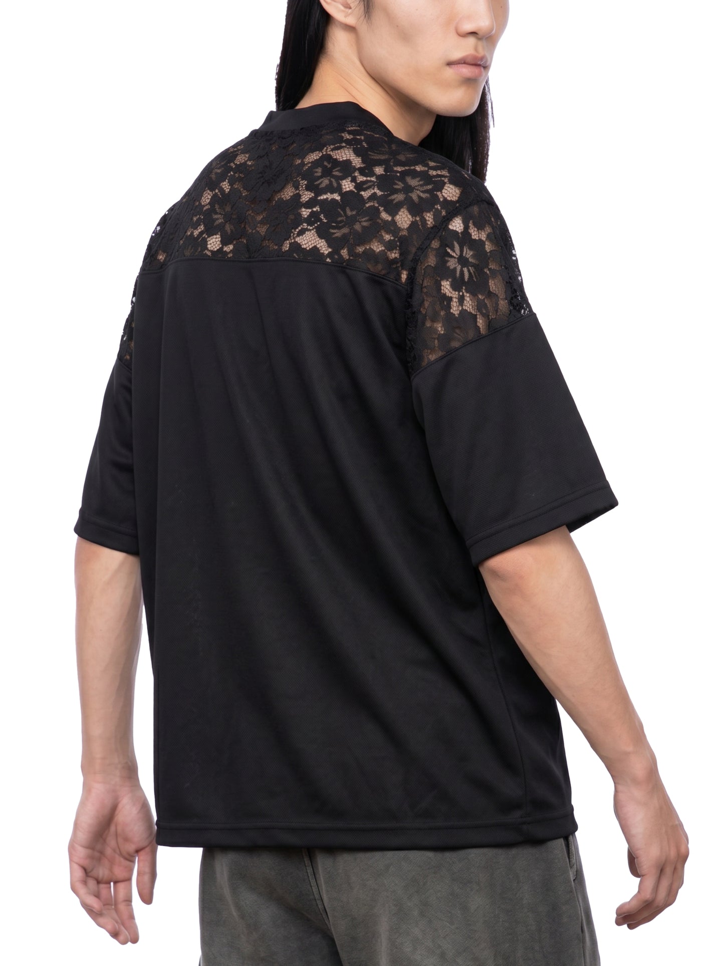 Unisex Lace Paneling V-Neck T-Shirt