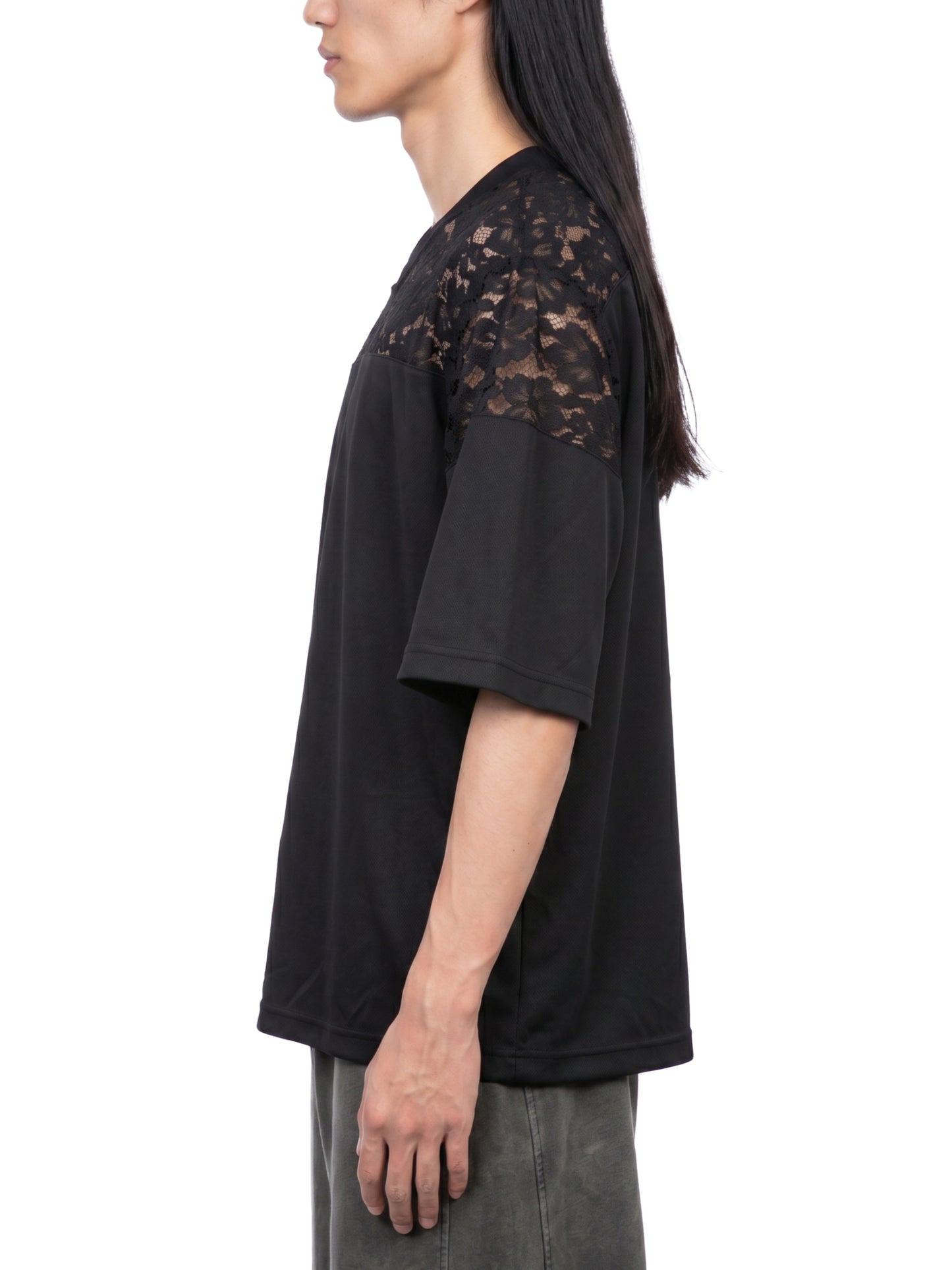 Unisex Lace Paneling V-Neck T-Shirt