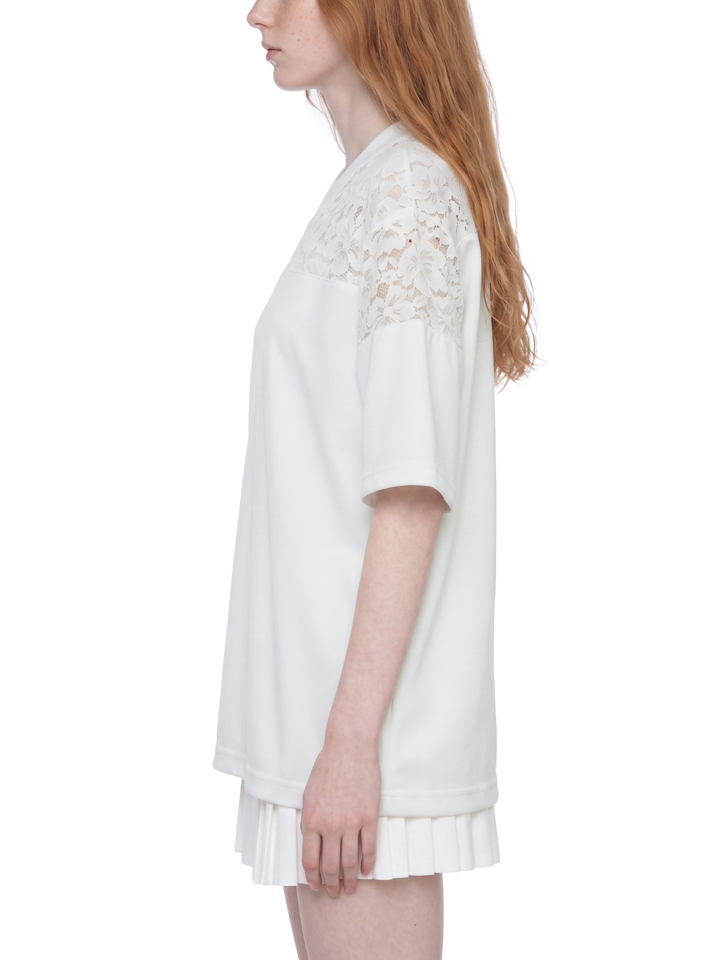 Unisex Lace Paneling V-Neck T-Shirt