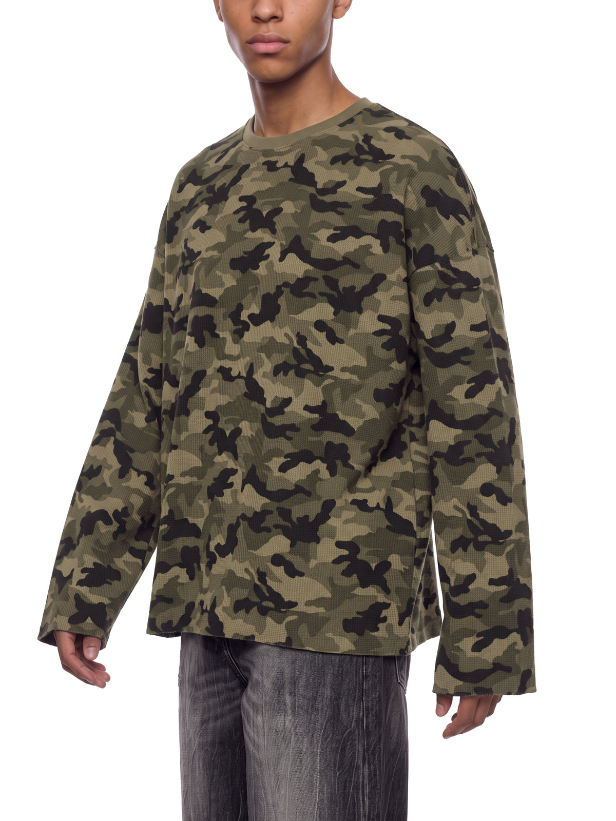 Unisex Camo Waffle Raw Edge T-Shirt